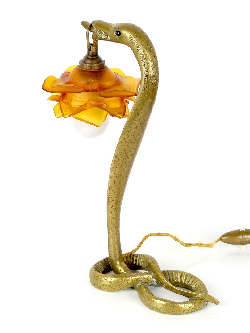 Lampe cobra Art Nouveau en bronze et verre - Rétro - Boutique OVIRY