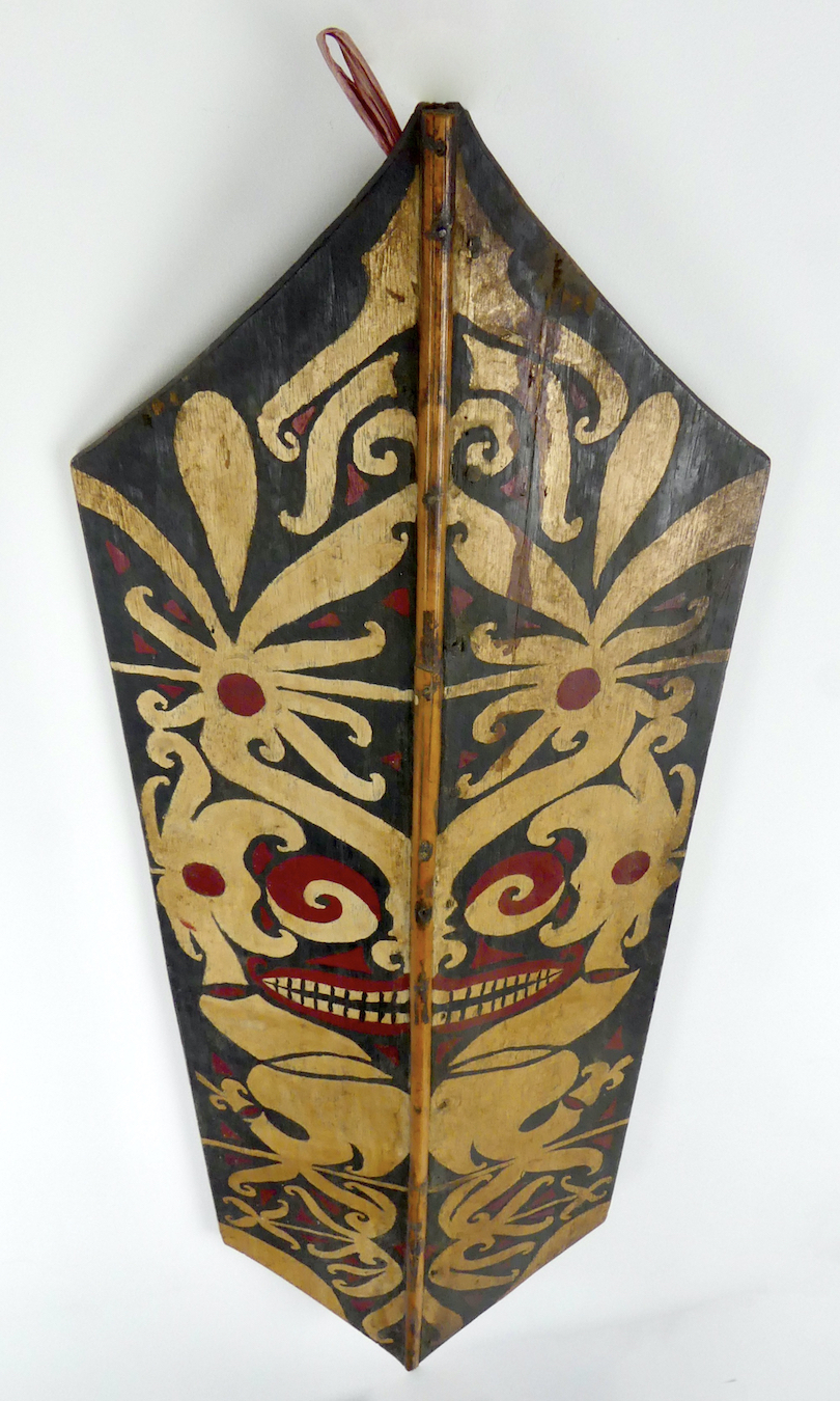 Bouclier De Danse Dayak - Art Tribal De Bornéo, Indonésie, En Bois Patiné, Objet Guerrier Authentique