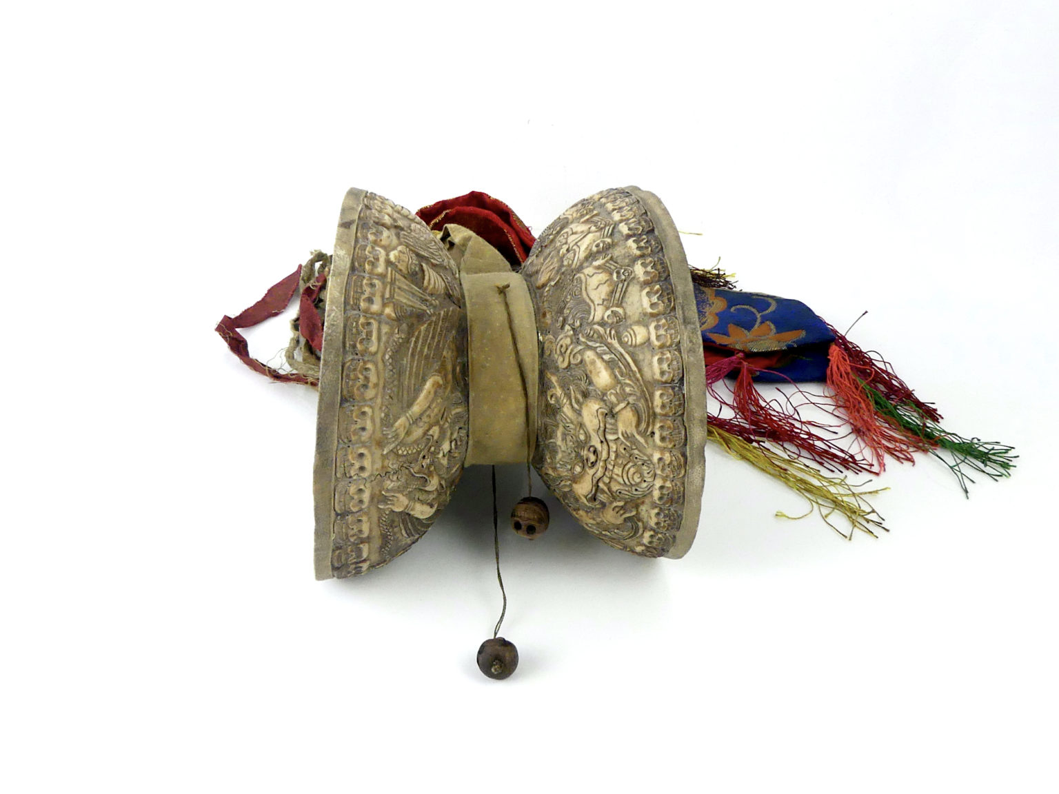 Tambourin Bouddhiste Ancien Damaru En Bois Du Tibet - 18ème Siècle - Pièce De Collection Artisanale