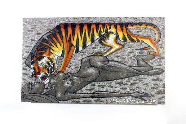 Plaque émaillée La Belle et le Fauve en pierre de lave (face)