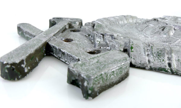 Plaque ferroviaire soviétique en fonte d’aluminium CCCP (détail)