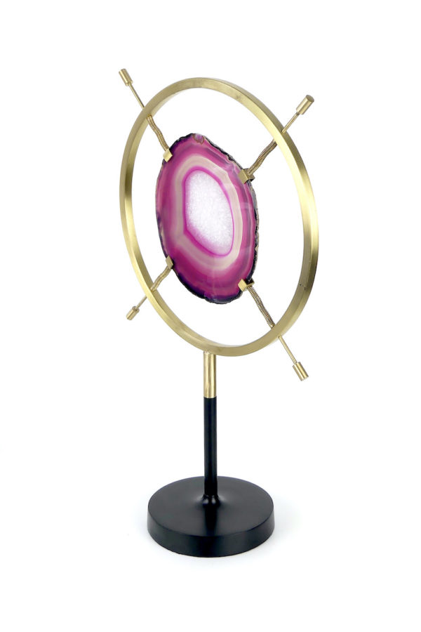 Tranche d’agate rose sertie sur pied en laiton (3/4)