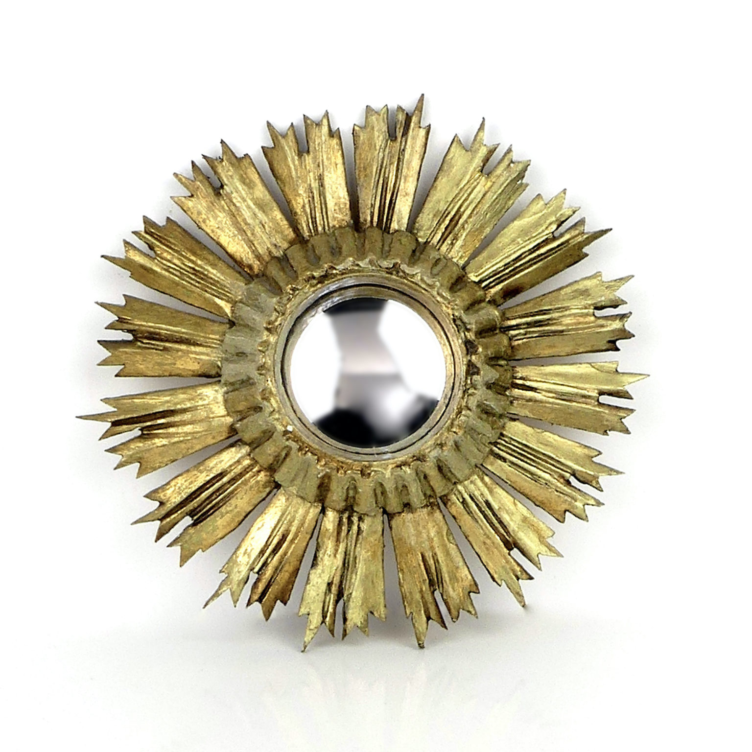 Miroir Ancien œil De Sorcière Bombé - Cadre En Bois Doré, 25 Cm, état TBE (très Bon état)