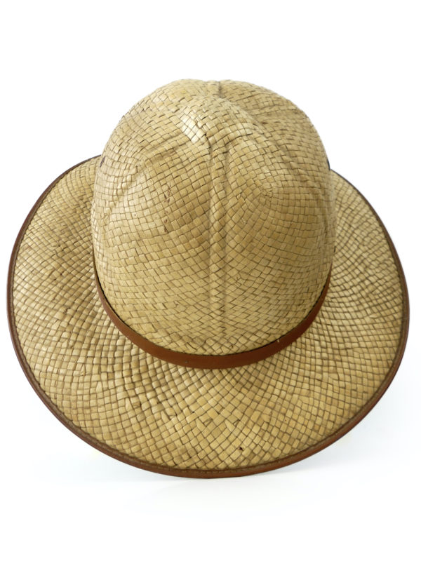 Chapeau colonial en paille naturelle salacot français (dessus 3/4)