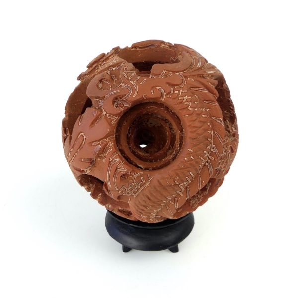 Boule de Canton au dragon sculptée en terre cuite sur socle 1