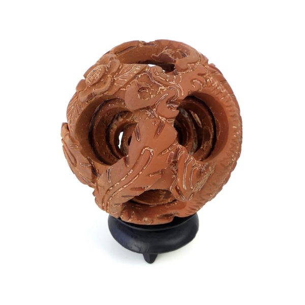 Boule de Canton au dragon sculptée en terre cuite sur socle 2