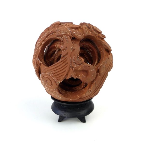 Boule de Canton au dragon sculptée en terre cuite sur socle 4