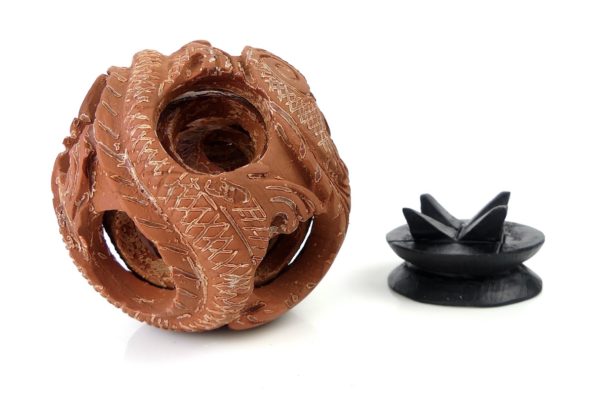 Boule de Canton au dragon sculptée en terre cuite sur socle 7