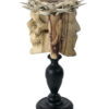 Memento Mori bicéphale Christ et crâne en tamarin (profil)