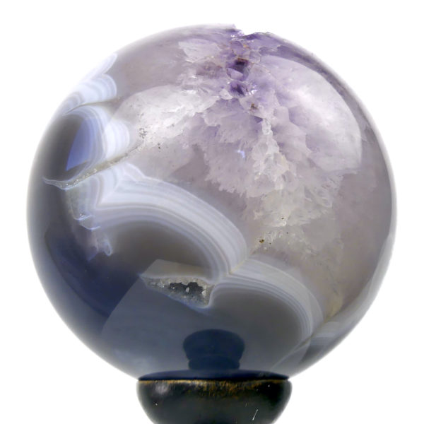 Géode sphérique en améthyste et calcite AAA du Brésil sur pied (détail dos)