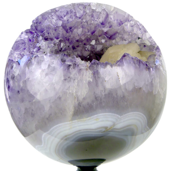 Géode sphérique en améthyste et calcite AAA du Brésil sur pied (détail)