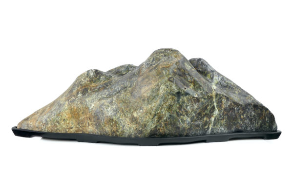 Grande pierre suiseki montagne sur daiza noir Shōwa Japon (face / dos)