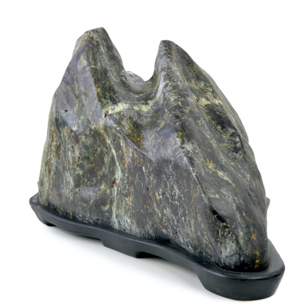 Grande pierre suiseki montagne sur daiza noir Shōwa Japon (3/4)