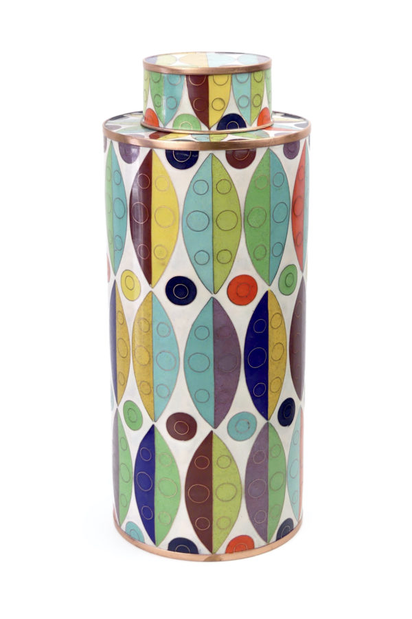 Pot à thé cloisonné blanc et multicolore Fabienne Jouvin