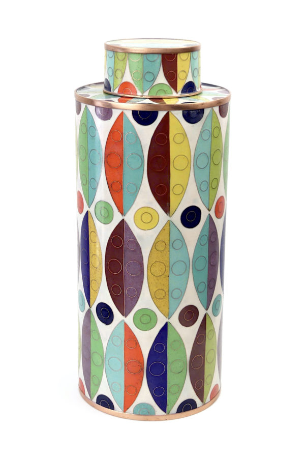 Pot à thé cloisonné blanc et multicolore Fabienne Jouvin