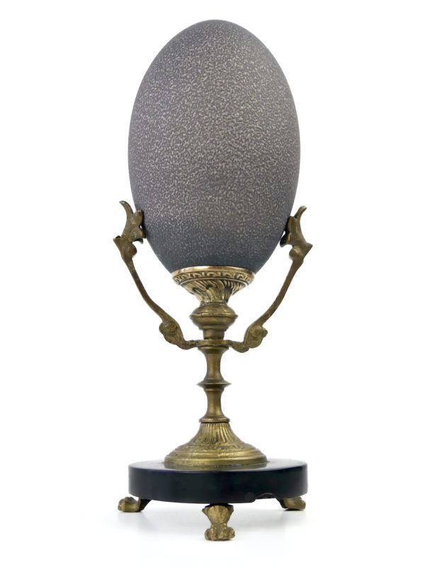 Œuf de casoar monté sur pied en bronze et marbre noir (face)