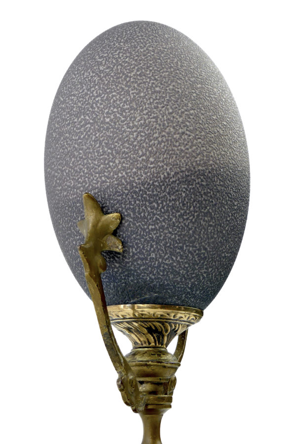 Œuf de casoar monté sur pied en bronze et marbre noir (détail 3/4)