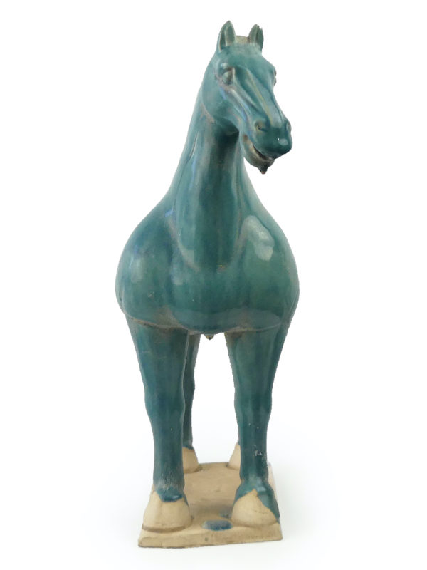Grand cheval Tang bleu en terre cuite émaillée Chine (face)
