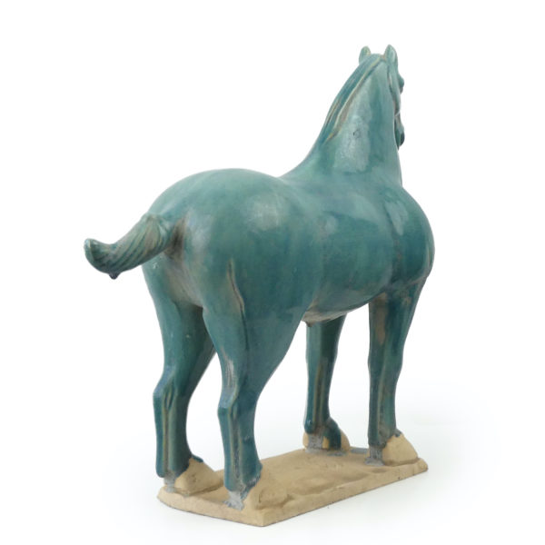 Grand cheval Tang bleu en terre cuite émaillée Chine (3/4 dos)