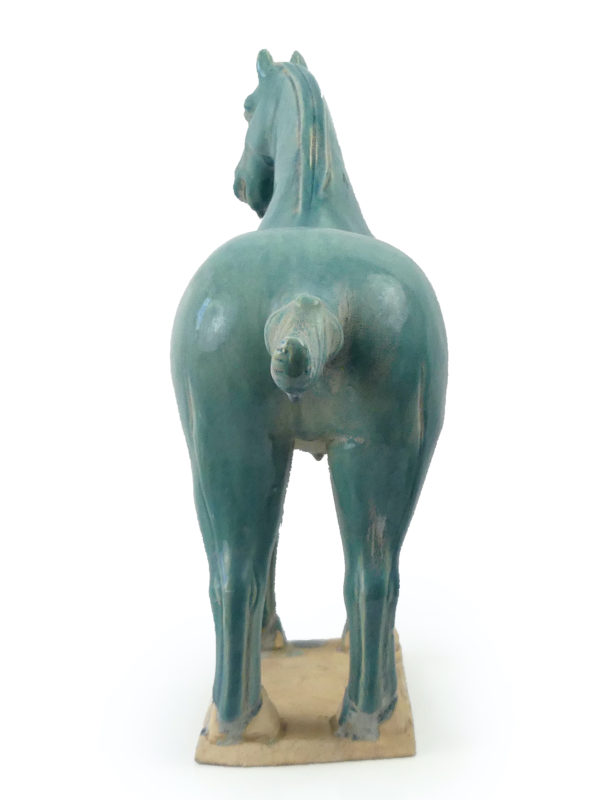 Grand cheval Tang bleu en terre cuite émaillée Chine (dos)