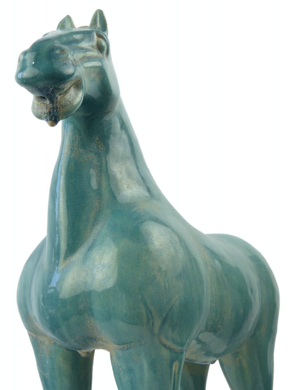 Grand cheval Tang bleu en terre cuite émaillée Chine (détail)