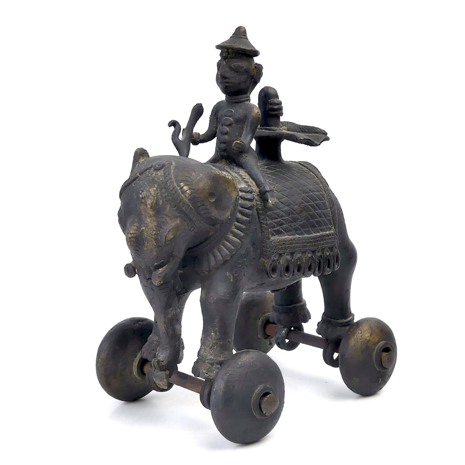 Jouet Rajput éléphant à roulettes en bronze Rajasthan OVIRY