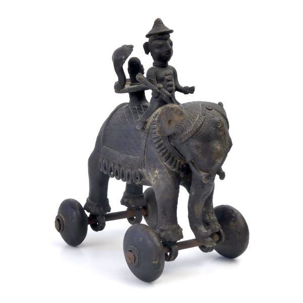 Jouet Rajput éléphant à roulettes en bronze Rajasthan (3/4)