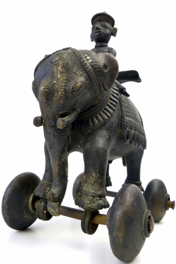 Jouet Rajput éléphant à roulettes en bronze Rajasthan (3/4)