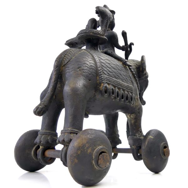 Jouet Rajput éléphant à roulettes en bronze Rajasthan (3/4 dos)