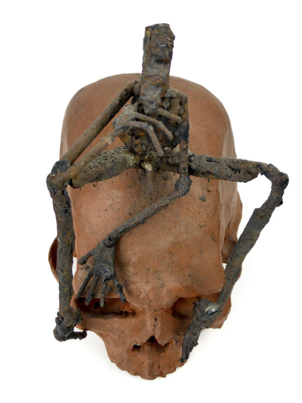 Sculpture La Pensée de Louis Dollé acier et terre cuite (dessus)