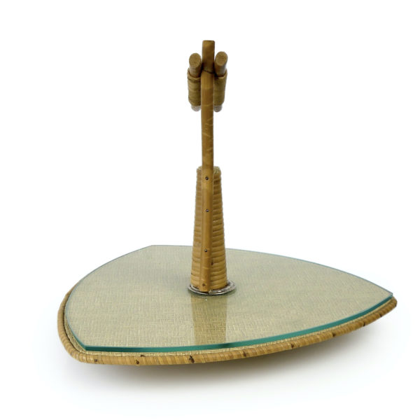 Plateau à fromage vintage rétro Tiki Style en bois et rotin (profil)