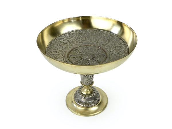 Coupe sur piédouche en laiton et cuivre argenté