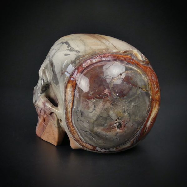 Crâne en agate massive sculptée à la main vanité de bureau (3/4 dos)