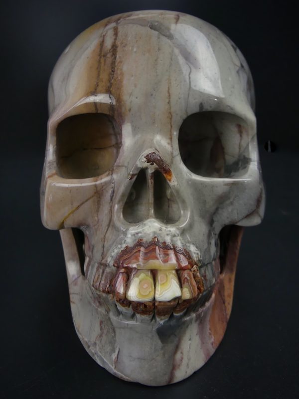 Crâne en agate massive sculptée à la main vanité de bureau (face)