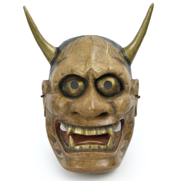 Masque Hannya rare et prestigieux en bois léger (face)