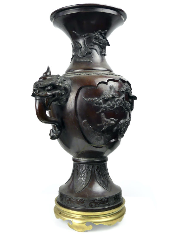 Encensoir monumental kōro japonais ancien en bronze et laiton (3/4)