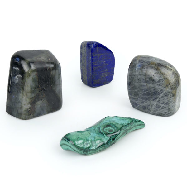 Ensemble de 4 pierres de collection labradorites lapis-lazuli malachite (lot)
