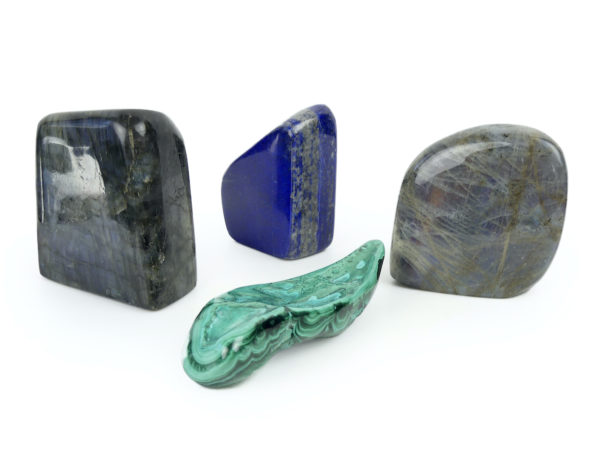 Ensemble de 4 pierres de collection labradorites lapis-lazuli malachite (lot)