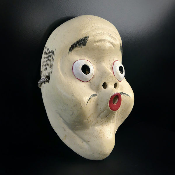 Masque Hyottoko clown du dengaku signé Meguro Masao (3/4)