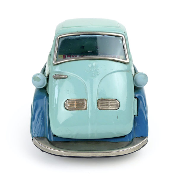 Isetta BMW à friction en tôle bleue des années 60 (face)
