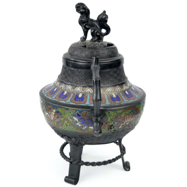 Kōro japonais bronze et cloisonné polychrome encensoir Meiji (profil)