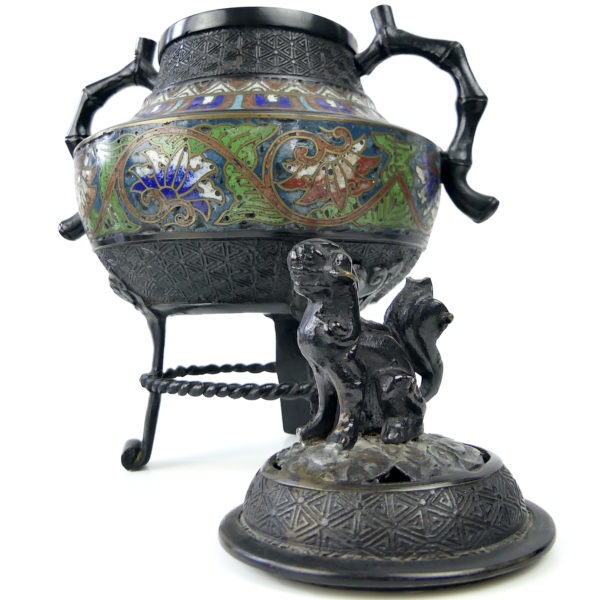 Kōro japonais bronze et cloisonné polychrome encensoir Meiji (ouvert)