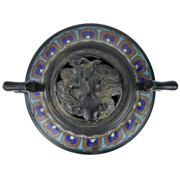 Kōro japonais bronze et cloisonné polychrome encensoir Meiji (dessus)