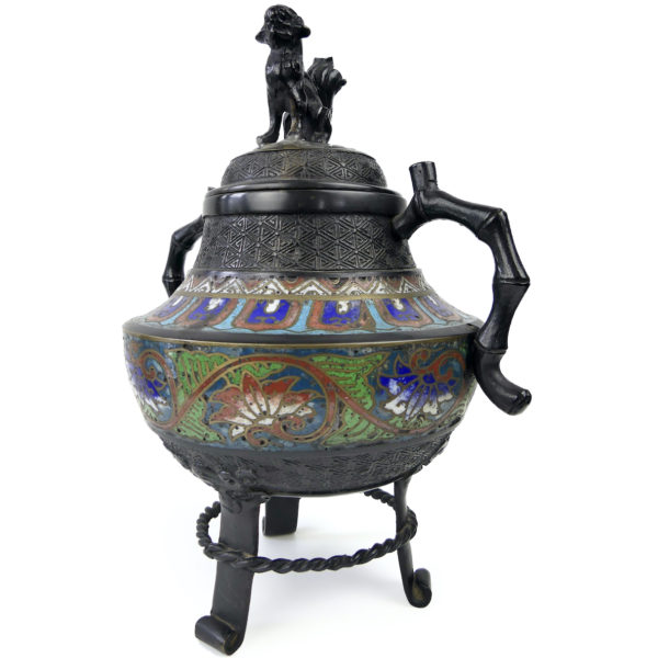 Kōro japonais bronze et cloisonné polychrome encensoir Meiji (3/4)