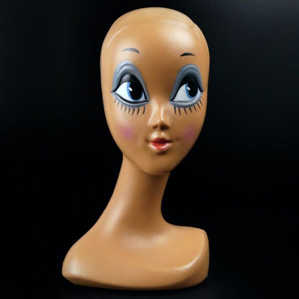 Tête à chapeau Twiggy en vinyle peint des années 70 Déco Pop (face)