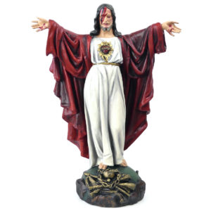 Jesus Aladdin Sane statue religieuse en plâtre polychrome revisitée (face)