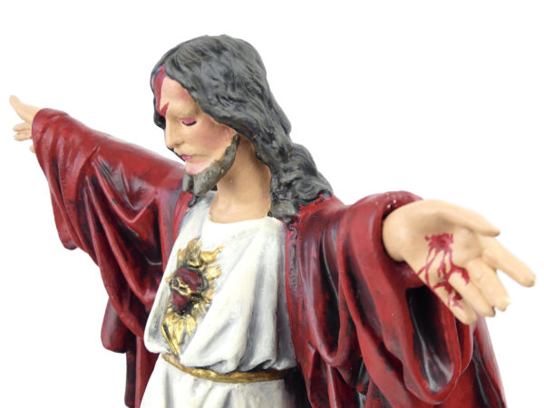 Jesus Aladdin Sane statue religieuse en plâtre polychrome revisitée (détail 3/4)