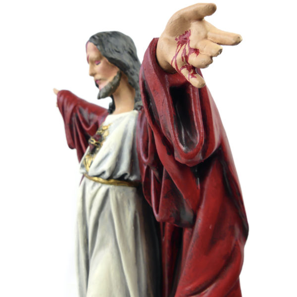 Jesus Aladdin Sane statue religieuse en plâtre polychrome revisitée (détail profil)