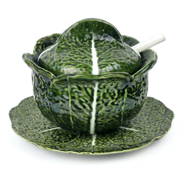 Grande soupière en barbotine vintage en forme de chou (face)