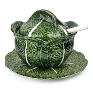 Grande soupière en barbotine vintage en forme de chou (3/4)